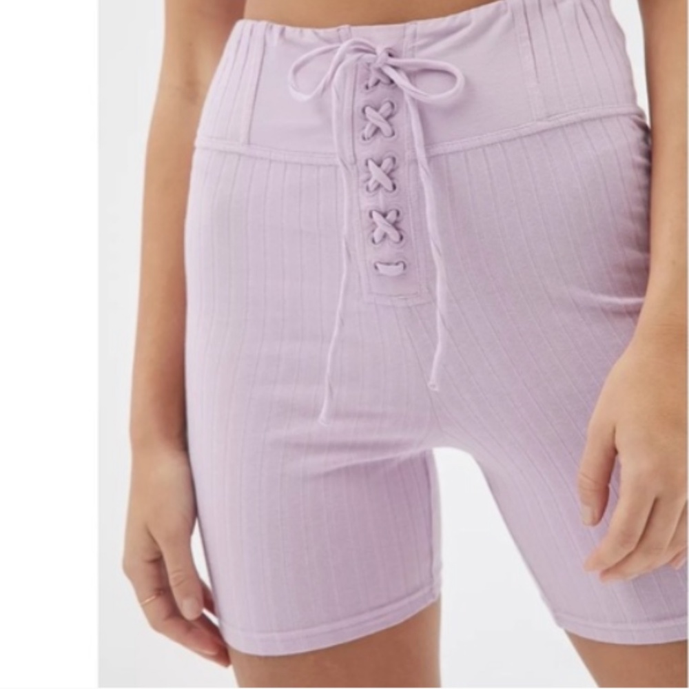 Out from Under Lace Up Quinn Biker Shorts Lavender Purple XS